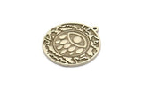 Silver Round Charm, Antique Silver Plated Brass Round Charm With 1 Loop, Eye Findings, Teardrop Findings (30x27.5x1.5mm) N2201