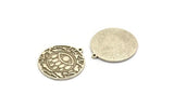 Silver Round Charm, Antique Silver Plated Brass Round Charm With 1 Loop, Eye Findings, Teardrop Findings (30x27.5x1.5mm) N2201