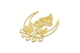 Brass Moon Charm, 2 Raw Brass Mushroom And Crescent Moon Shaped Charms With 1 Loop, Findings (44x34x0.60mm) SMP0425 A5464