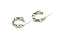 Silver Chain Earring, 4 Antique Silver Plated Brass Soldered Chain Shaped Stud Earrings (20x4mm) N1933