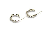 Silver Chain Earring, 4 Antique Silver Plated Brass Soldered Chain Shaped Stud Earrings (20x4mm) N1933