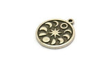 Silver Round Charm, 4 Antique Silver Plated Brass Round Charms With 1 Loop, Moon Phases Findings, Star Findings (19x16x1.5mm) N2323
