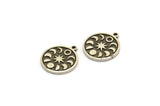Silver Round Charm, 4 Antique Silver Plated Brass Round Charms With 1 Loop, Moon Phases Findings, Star Findings (19x16x1.5mm) N2323