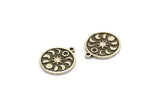 Silver Round Charm, 4 Antique Silver Plated Brass Round Charms With 1 Loop, Moon Phases Findings, Star Findings (19x16x1.5mm) N2323