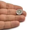 Silver Round Charm, 4 Antique Silver Plated Brass Round Charms With 1 Loop, Moon Phases Findings, Star Findings (19x16x1.5mm) N2323