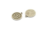 Silver Round Charm, 4 Antique Silver Plated Brass Round Charms With 1 Loop, Motif Findings, Ethnic Motif Findings (18.5x16x1.4mm) N2304