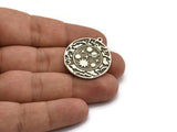 Silver Round Charm, Antique Silver Plated Brass Round Charm With 1 Loop, Galaxy Findings, Universe Findings (30x27.5x1.5mm) N2199