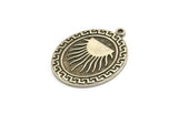 Silver Oval Charm, Antique Silver Plated Brass Oval Charm With 1 Loop, Sun Findings, Sun Rising Findings (29.5x23x1.5mm) N2227