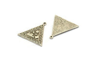 Silver Triangle Charm, 2 Antique Silver Plated Brass Triangle Charms With 1 Loop, Cloud Findings, Moon And Star Findings (26x25x1.5mm) N2182