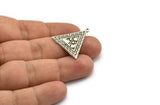 Silver Triangle Charm, 2 Antique Silver Plated Brass Triangle Charms With 1 Loop, Cloud Findings, Moon And Star Findings (26x25x1.5mm) N2182