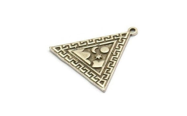 Silver Triangle Charm, 2 Antique Silver Plated Brass Triangle Charms With 1 Loop, Cloud Findings, Moon And Star Findings (26x25x1.5mm) N2182