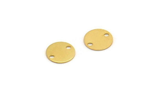 Gold Round Tag, 24 Gold Plated Brass Round Connectors With 2 Holes, Stamping Tag (8mm) Sb 75 A0253
