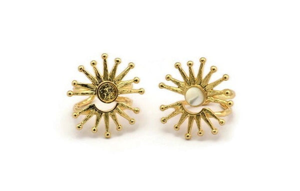 Gold Ring Setting, Gold Plated Brass Adjustable Ring With 1 Stone Settings - Pad Size 6mm N1282