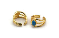 Gold Ring Setting, Gold Plated Brass Adjustable Ring With 1 Stone Settings - Pad Size 8x6mm N1264