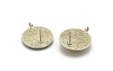 Silver Round Earring, 2 Hammered Antique Silver Plated Brass Round Stud Earrings With 1 Loop - Pad Size 14mm N0780