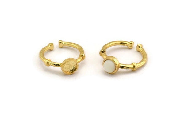 Gold Ring Setting, Gold Plated Brass Round Ring With 1 Stone Setting - Pad Size 6mm N1562