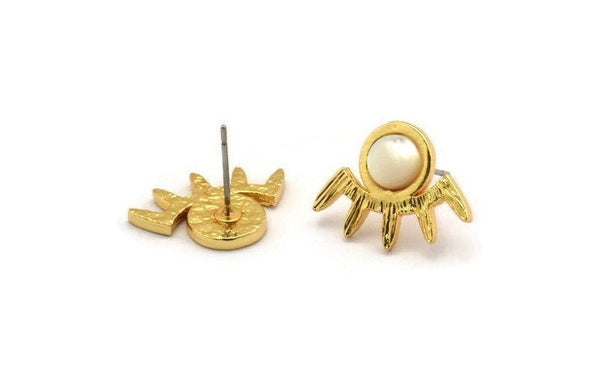 Gold Eye Earring, 2 Gold Plated Brass Eye Stud Earrings - Stone Setting - Pad Size 6mm (19x14x1.5mm) N1321