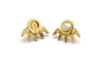 Gold Eye Earring, 2 Gold Plated Brass Eye Stud Earrings - Stone Setting - Pad Size 6mm (19x14x1.5mm) N1321