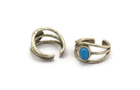 Silver Ring Setting, Antique Silver Plated Brass Adjustable Ring With 1 Stone Setting - Pad Size 8x6mm N1264
