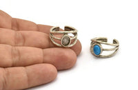 Silver Ring Setting, Antique Silver Plated Brass Adjustable Ring With 1 Stone Setting - Pad Size 8x6mm N1264