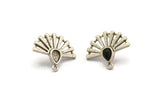 Silver Sun Earring, 2 Antique Silver Plated Brass Drop Stud Earrings With 1 Loop - Pad Size 6x4mm (22x19mm) N1113