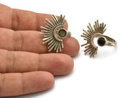 Silver Ring Setting, Antique Silver Plated Brass Adjustable Ring With 1 Stone Settings - Pad Size 6mm N1262 H0980