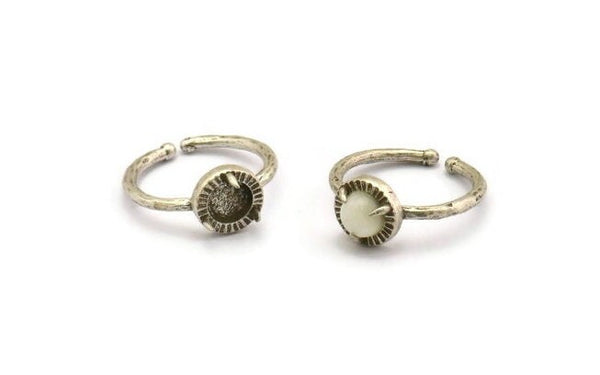 Silver Ring Settings, 2 Antique Silver Plated Brass Adjustable 3 Claw Ring - Ring Stone Setting - Pad Size 6mm N1299