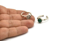 Silver Ring Settings, 2 Antique Silver Plated Brass Round Ring With 1 Stone Setting - Pad Size 8mm N1564