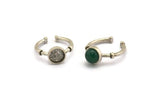 Silver Ring Settings, 2 Antique Silver Plated Brass Round Ring With 1 Stone Setting - Pad Size 8mm N1564