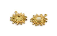 Gold Sun Charm, 2 Gold Plated Brass Sunshine Charm Earrings With 1 Loop, Findings, Pendants (25mm) N0809