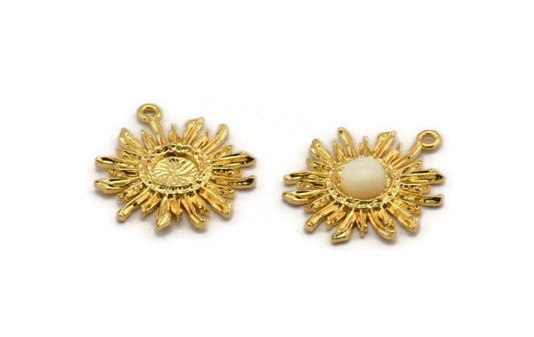Gold Sun Charm, 2 Gold Plated Brass Sunshine Charm Earrings With 1 Loop, Findings, Pendants (25mm) N0809