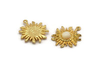 Gold Sun Charm, 2 Gold Plated Brass Sunshine Charm Earrings With 1 Loop, Findings, Pendants (25mm) N0809