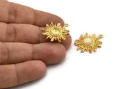 Gold Sun Charm, 2 Gold Plated Brass Sunshine Charm Earrings With 1 Loop, Findings, Pendants (25mm) N0809