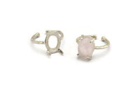 Silver Ring Settings, 925 Silver Adjustable 4 Claw Ring - Ring Stone Setting - Pad Size 14x10mm N2120