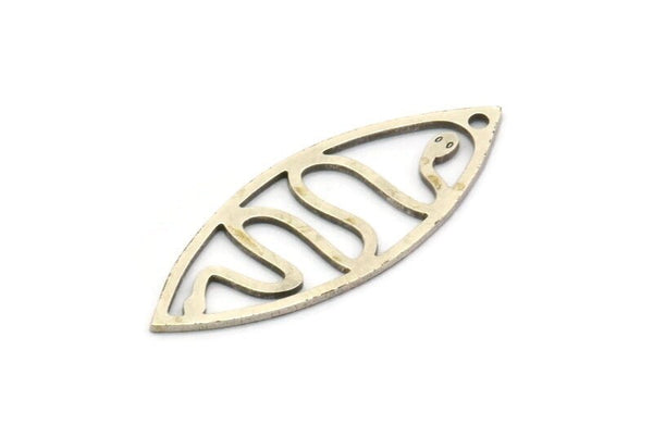 Silver Marquise Charm, 6 Antique Silver Plated Brass Snake Patterned Oval Shaped Charms With 1 Hole (39x15x0.80mm) A4998
