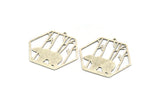 Silver Hexagon Charm, 2 Antique Silver Plated Brass Bear Patterned Hexagon Shaped Charms With 1 Loop, Geometric Charms (37x39x0.60mm) A5012