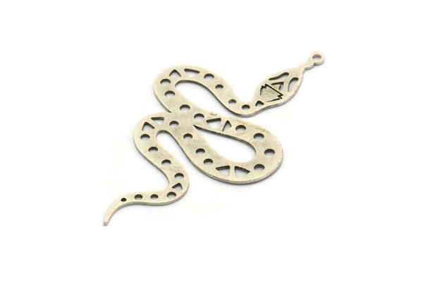 Silver Snake Charm, 4 Antique Silver Plated Brass Snake Pendants With 1 Loop, Charms, Findings (55x31x0.60mm) A3236 H1062