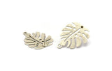 Silver Monstera Earring, 4 Antique Silver Plated Brass Monstera Leaf Stud Earrings With 1 Loop (24x20x0.60mm) D1005 A1287