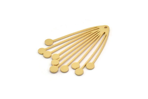 Gold Fringed Charm, 2 Gold Plated Brass Fringed Shaped Charms With 1 Hole (44x33x0.80mm) A4277 H1220