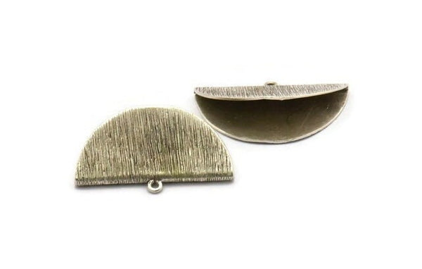 Half Moon Crimp, 2 Antique Silver Plated Brass Textured Ribbon Crimp End With 1 Loop, Findings (36x18mm) BS 2000
