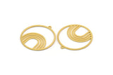 Gold Round Charm, 4 Gold Plated Brass Rainbow Patterned Round Shaped Charms With 1 Loop, Findings (33x31x0.60mm) A5172 H0933