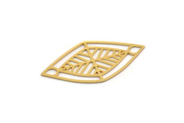Gold Marquise Charm, 4 Gold Plated Brass Marquise Charms With 2 Holes, Connectors (39x20.5x0.60mm) A4488