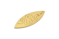 Gold Marquise Charm, 2 Gold Plated Brass Snake Pattarned Marquise Shaped Charms With 1 Hole (39x15x0.80mm) A5545