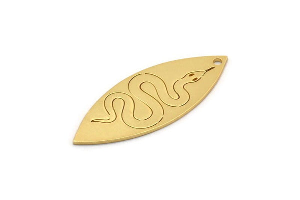 Gold Marquise Charm, 2 Gold Plated Brass Snake Pattarned Marquise Shaped Charms With 1 Hole (39x15x0.80mm) A5545