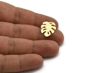 Gold Leaf Earring, 4 Gold Plated Brass Monstera Leaves Shaped Stud Earrings (18x15x0.80mm) A2766 H0159