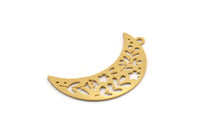 Gold Moon Charm, 4 Gold Plated Brass Patterned Crescent Moon Shaped Charms With 1 Loop (34x11x0.60mm) A5033 H0912