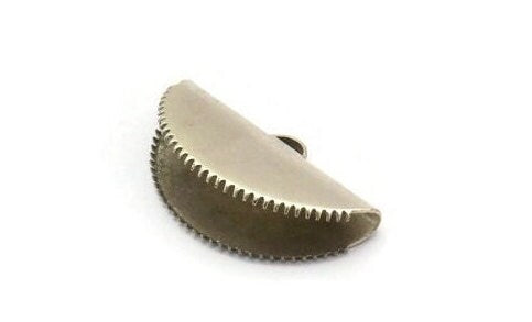 Silver Half Moon Crimp, 6 Antique Silver Plated Brass Ribbon Crimp Ends With 1 Loop, Findings (25x14.5mm) E102