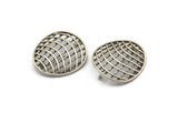 Silver Filter Earring, 2 Antique Silver Plated Brass Filter Stud Earrings With 1 Loop (24x22mm) N1205
