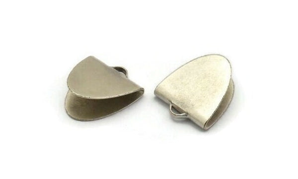 Silver Ribbon Crimp, 6 Antique Silver Plated Brass Ribbon Crimp Ends With 1 Loop, Findings (18x15.5mm) E021