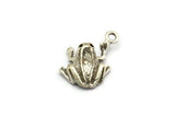 Silver Frog Charm, 6 Antique Silver Plated Brass Frog Charms With 1 Loops (12mm) SY0027